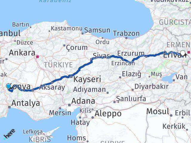 Isparta Atabey Iğdır Arası Kaç Km - Yol Haritası