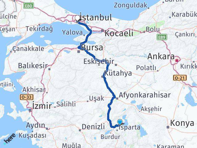 Isparta Atabey İstanbul Arası Kaç Km - Yol Haritası