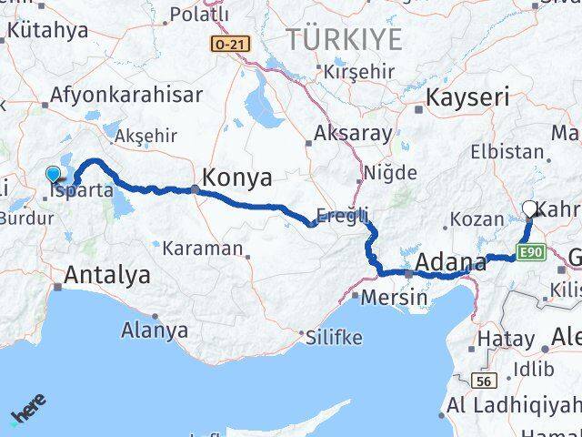 Isparta Atabey Kahramanmaraş Arası Kaç Km - Yol Haritası