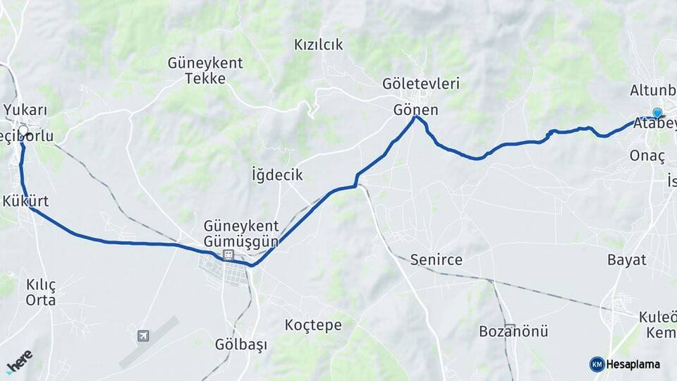 Isparta Atabey Keçiborlu Arası Kaç Km - Yol Haritası