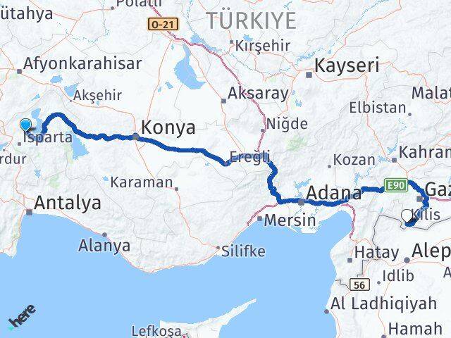 Isparta Atabey Kilis Arası Kaç Km - Yol Haritası