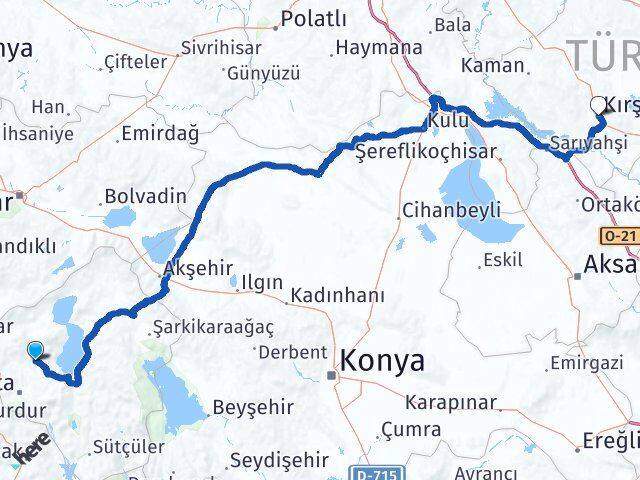 Isparta Atabey Kırşehir Arası Kaç Km - Yol Haritası