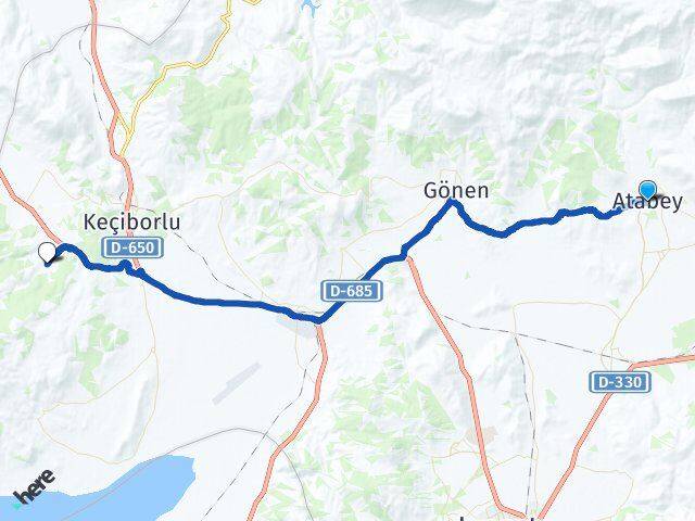 Isparta Atabey Kozluca Keçiborlu Arası Kaç Km - Yol Haritası