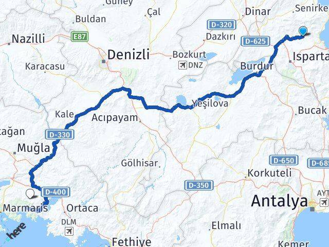 Isparta Atabey Muğla Arası Kaç Km - Yol Haritası