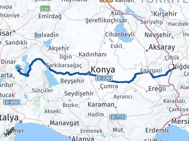 Isparta Atabey Niğde Arası Kaç Km - Yol Haritası