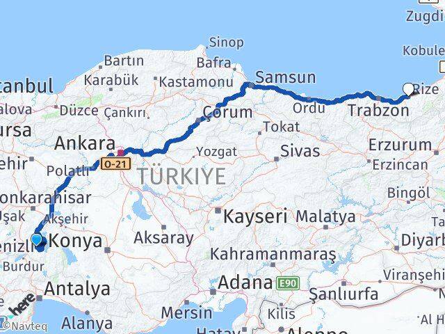 Isparta Atabey Rize Arası Kaç Km - Yol Haritası