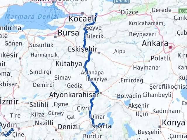 Isparta Atabey Sakarya Arası Kaç Km - Yol Haritası