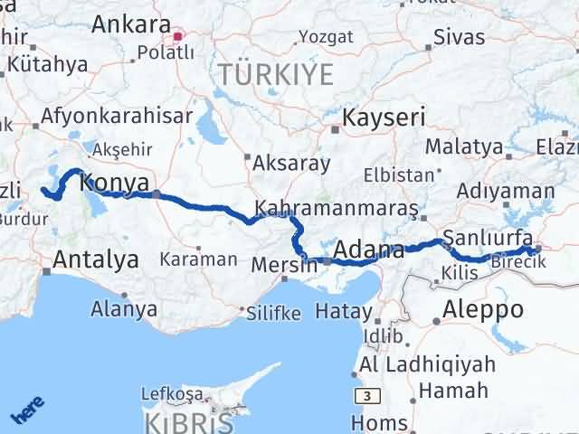 Isparta Atabey Şanlıurfa Arası Kaç Km - Yol Haritası