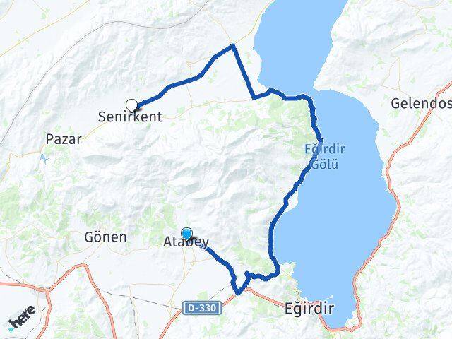 Isparta Atabey Senirkent Arası Kaç Km - Yol Haritası