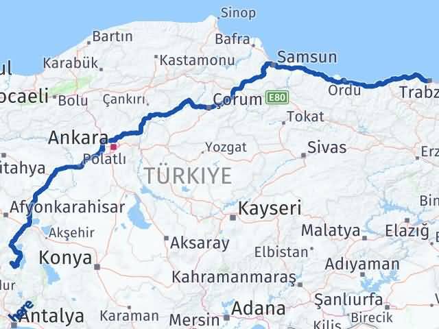Isparta Atabey Trabzon Arası Kaç Km - Yol Haritası