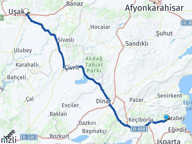 Isparta Atabey Uşak Arası Kaç Km - Yol Haritası