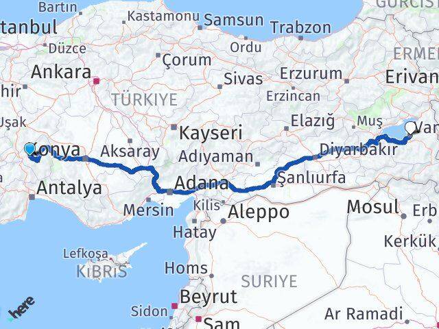 Isparta Atabey Van Arası Kaç Km - Yol Haritası