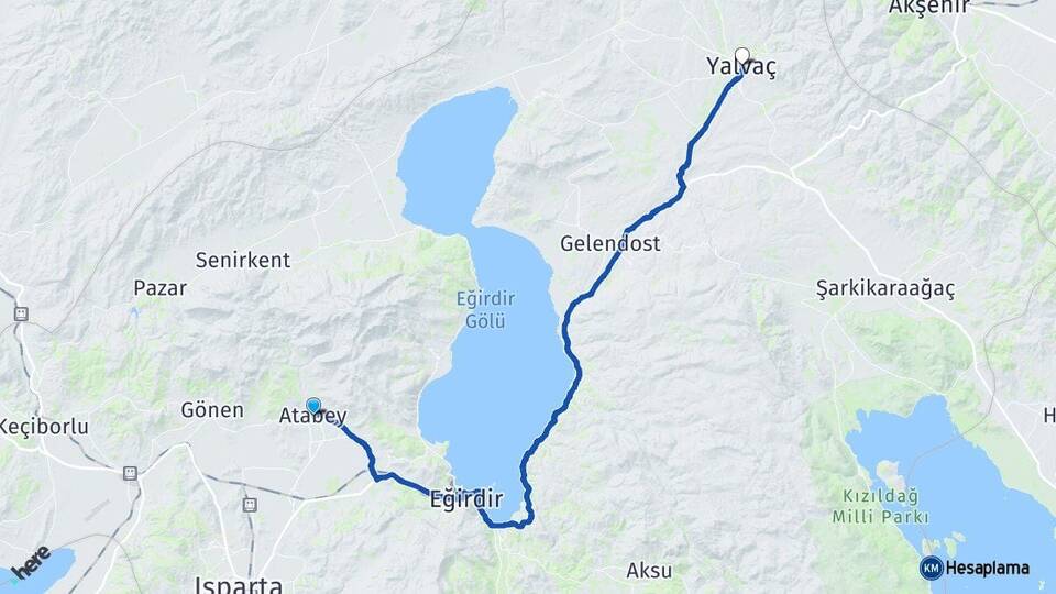 Isparta Atabey Yalvaç Arası Kaç Km - Yol Haritası