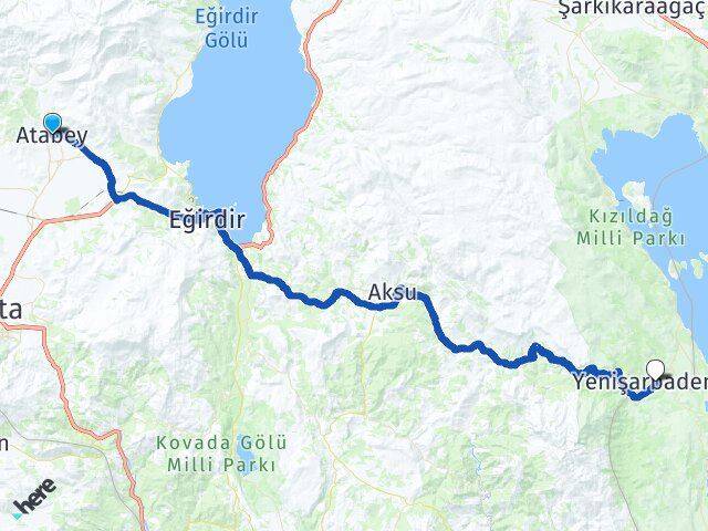 Isparta Atabey Yenişarbademli Arası Kaç Km - Yol Haritası