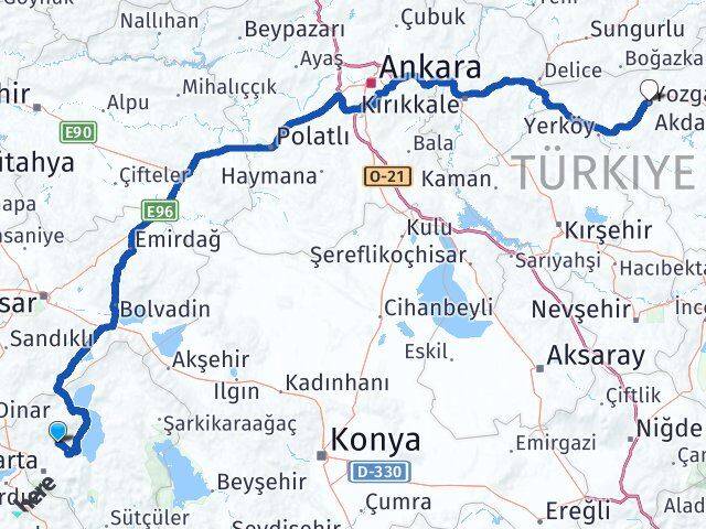 Isparta Atabey Yozgat Arası Kaç Km - Yol Haritası