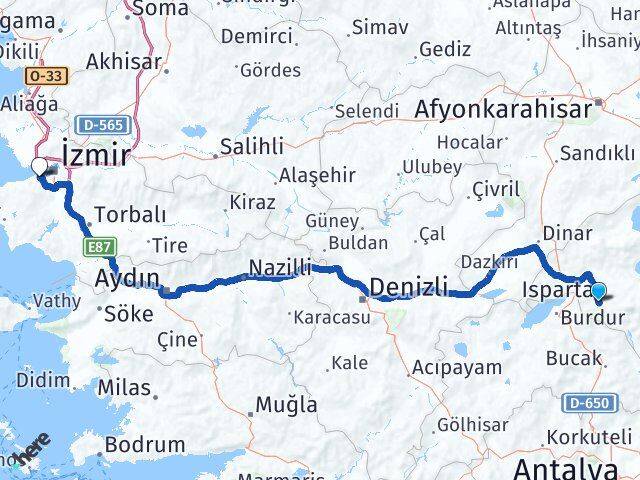 Isparta Balçova İzmir Arası Kaç Km - Yol Haritası