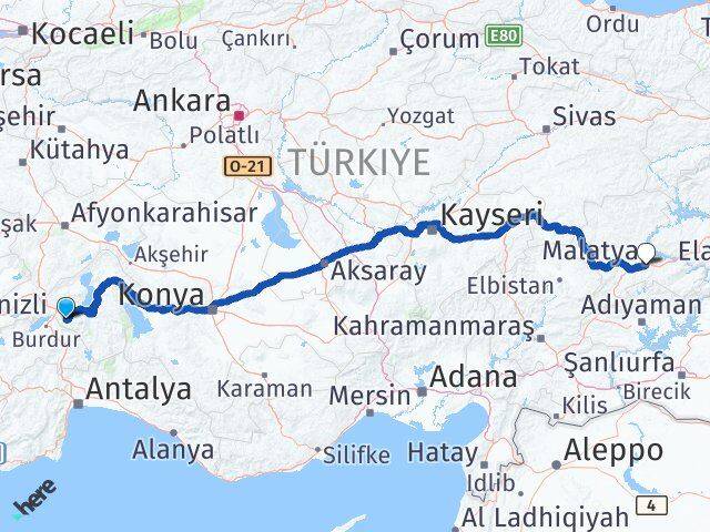 Isparta Battalgazi Malatya Arası Kaç Km - Yol Haritası