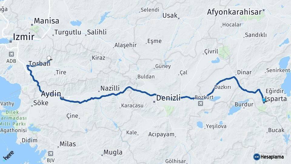 Isparta Bayındır İzmir Arası Kaç Km - Yol Haritası
