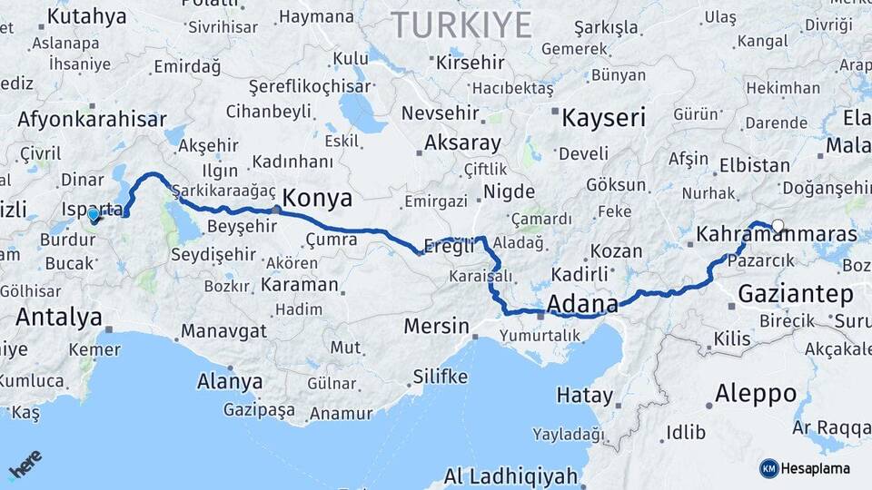 Isparta Besni Adıyaman Arası Kaç Km - Yol Haritası