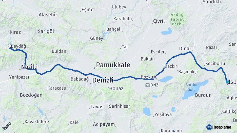 Isparta Beydağ İzmir Arası Kaç Km - Yol Haritası