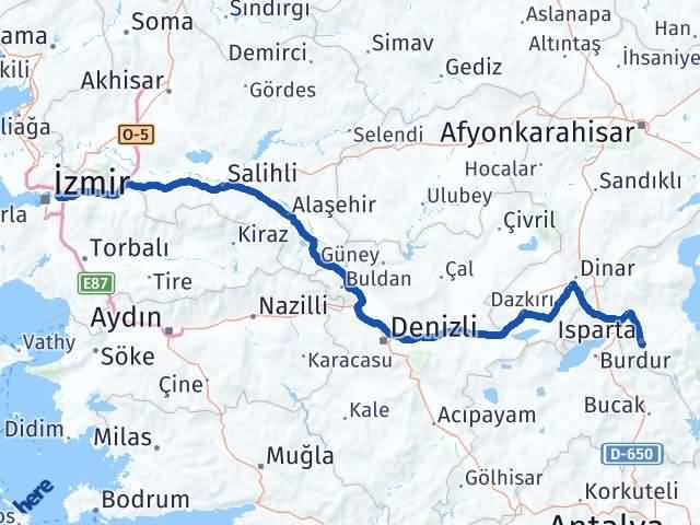 Isparta Bornova İzmir Arası Kaç Km - Yol Haritası