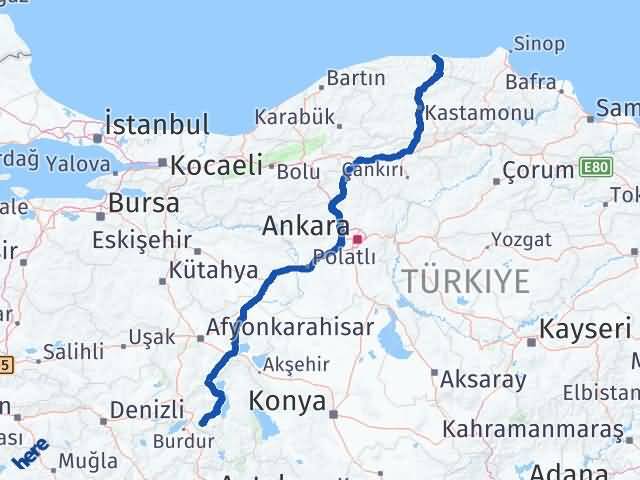 Isparta Bozkurt Kastamonu Arası Kaç Km - Yol Haritası