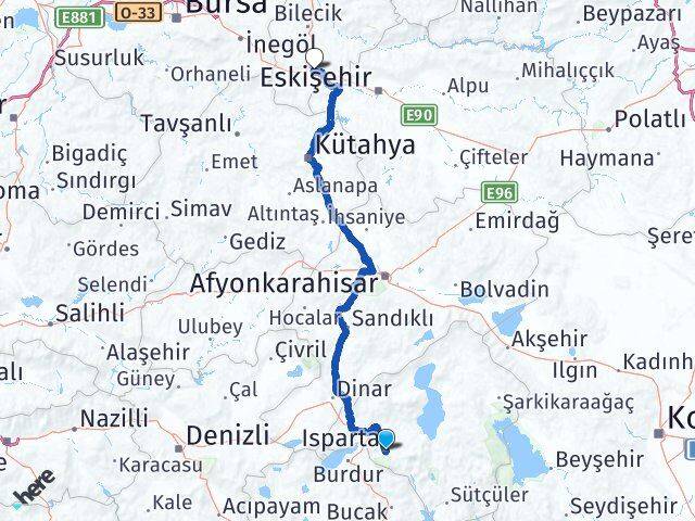 Isparta Bozüyük Bilecik Arası Kaç Km - Yol Haritası