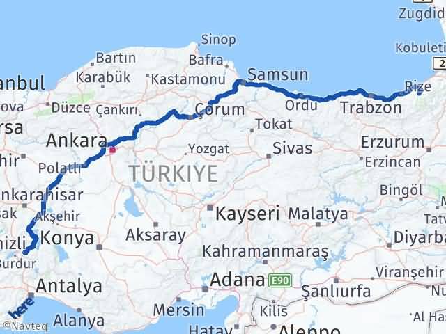 Isparta Çamlıhemşin Rize Arası Kaç Km - Yol Haritası