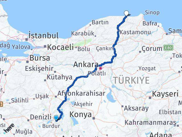 Isparta Çatalzeytin Kastamonu Arası Kaç Km - Yol Haritası