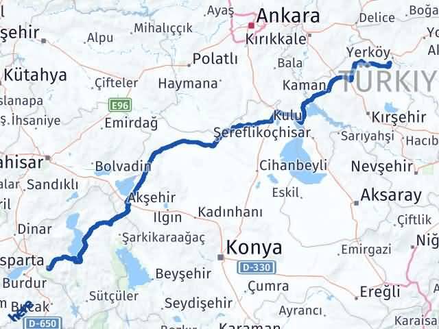 Isparta Çiçekdağı Kırşehir Arası Kaç Km - Yol Haritası