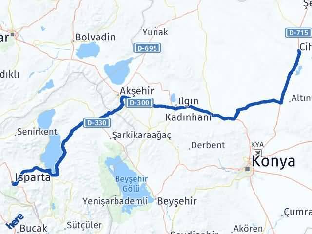 Isparta Cihanbeyli Konya Arası Kaç Km - Yol Haritası