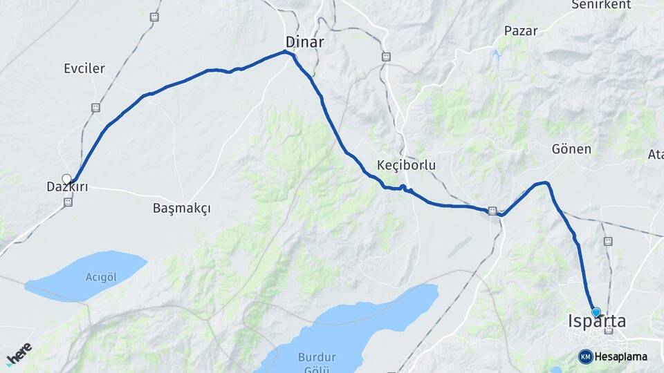 Isparta Dazkırı Afyonkarahisar Arası Kaç Km - Yol Haritası