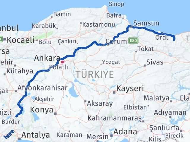 Isparta Dereli Giresun Arası Kaç Km - Yol Haritası