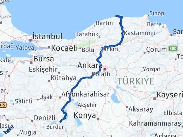 Isparta Doğanyurt Kastamonu Arası Kaç Km - Yol Haritası