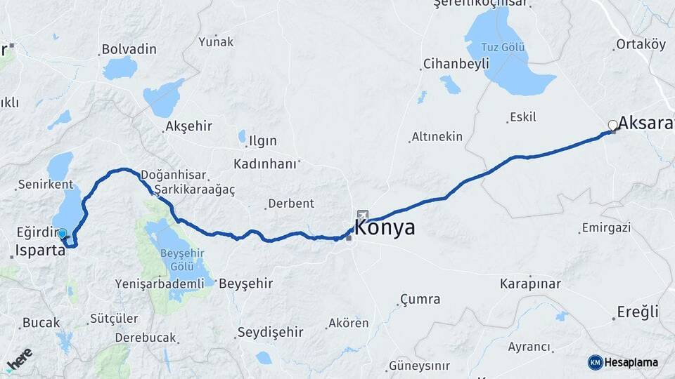 Isparta Eğirdir Aksaray Arası Kaç Km - Yol Haritası