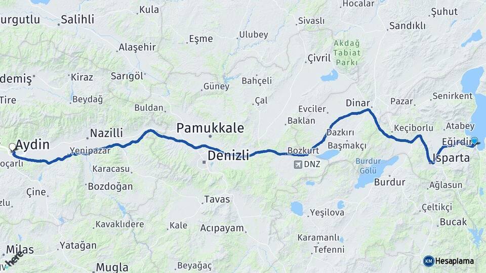 Isparta Eğirdir Aydın Arası Kaç Km - Yol Haritası