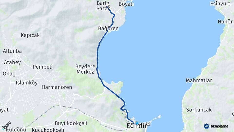 Isparta Eğirdir Barla Eğirdir Arası Kaç Km - Yol Haritası