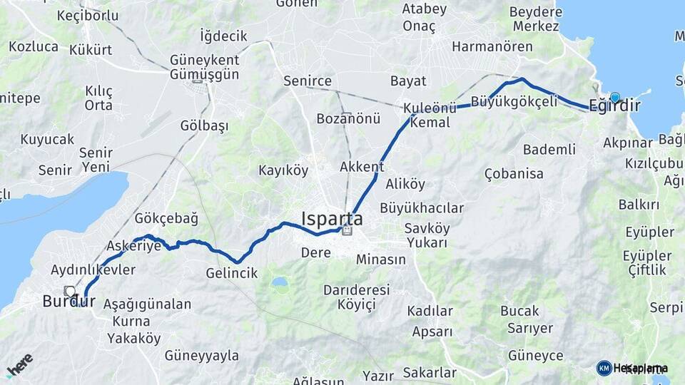 Isparta Eğirdir Burdur Arası Kaç Km - Yol Haritası