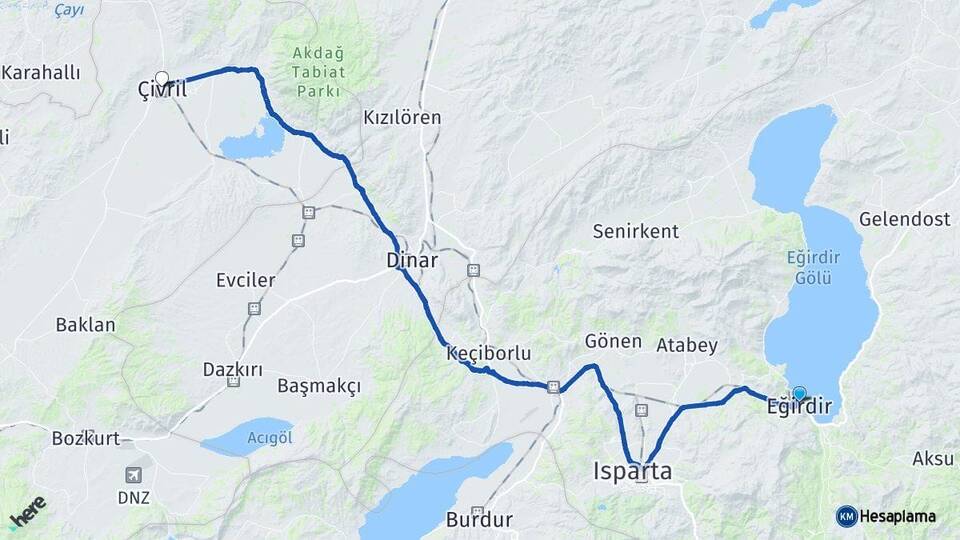 Isparta Eğirdir Çivril Denizli Arası Kaç Km - Yol Haritası