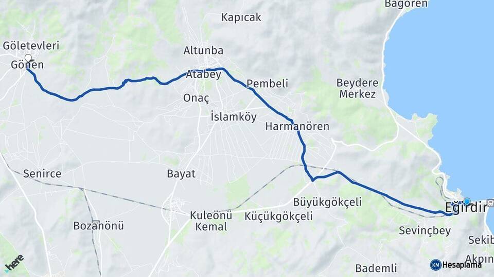Isparta Eğirdir Gönen Arası Kaç Km - Yol Haritası