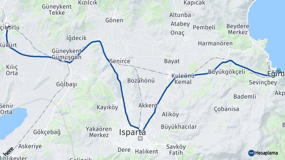 Isparta Eğirdir Keçiborlu Arası Kaç Km - Yol Haritası