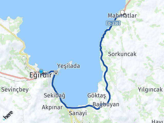 Isparta Eğirdir Mahmatlar Eğirdir Arası Kaç Km - Yol Haritası