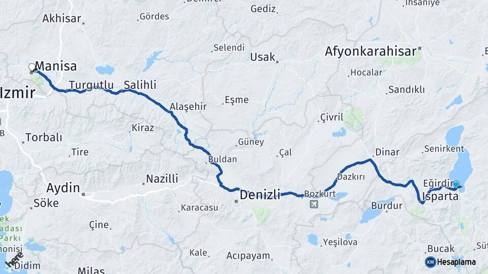 Isparta Eğirdir Manisa Arası Kaç Km - Yol Haritası