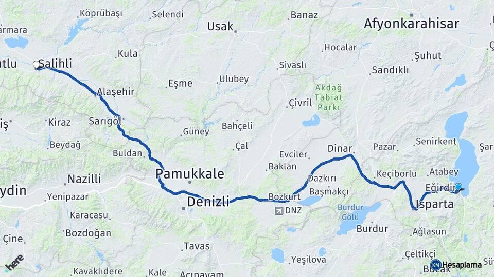 Isparta Eğirdir Salihli Manisa Arası Kaç Km - Yol Haritası