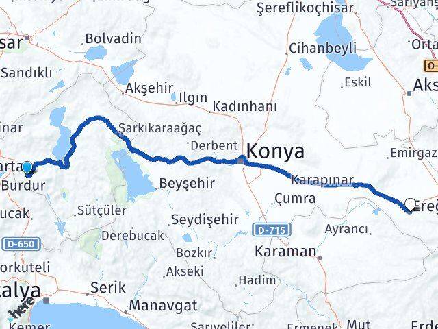 Isparta Ereğli Konya Arası Kaç Km - Yol Haritası