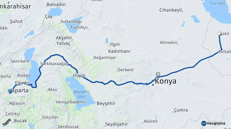 Isparta Eskil Aksaray Arası Kaç Km - Yol Haritası