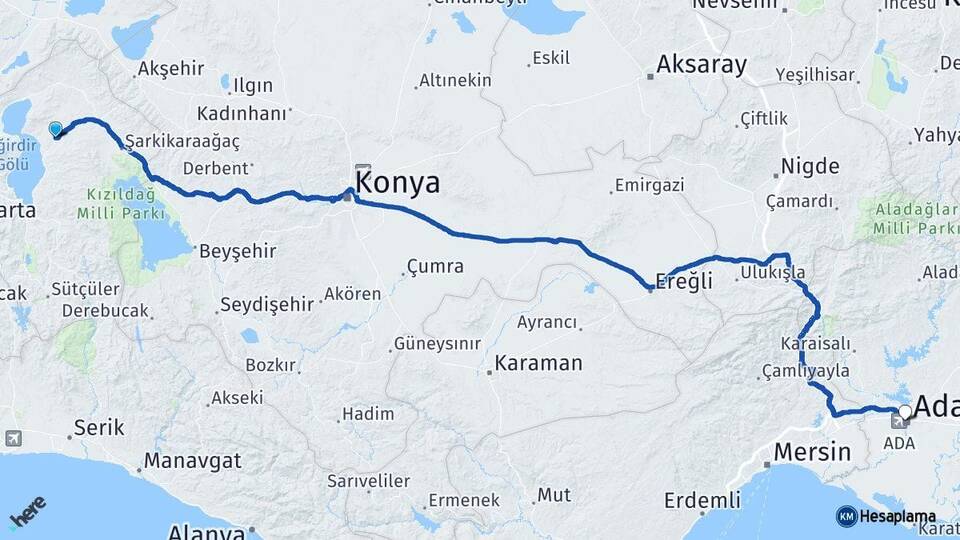 Isparta Gelendost Adana Arası Kaç Km - Yol Haritası