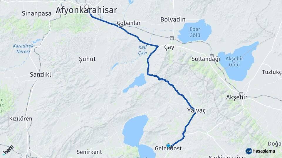 Isparta Gelendost Afyonkarahisar Arası Kaç Km - Yol Haritası