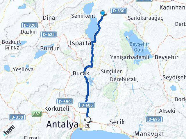 Isparta Gelendost Aksu Antalya Arası Kaç Km - Yol Haritası