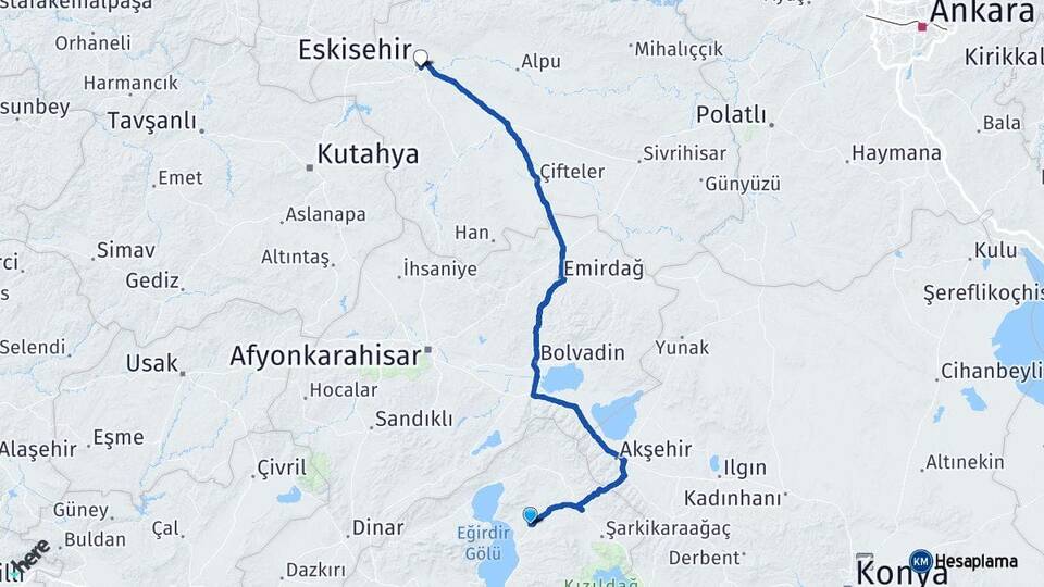 Isparta Gelendost Eskişehir Arası Kaç Km - Yol Haritası